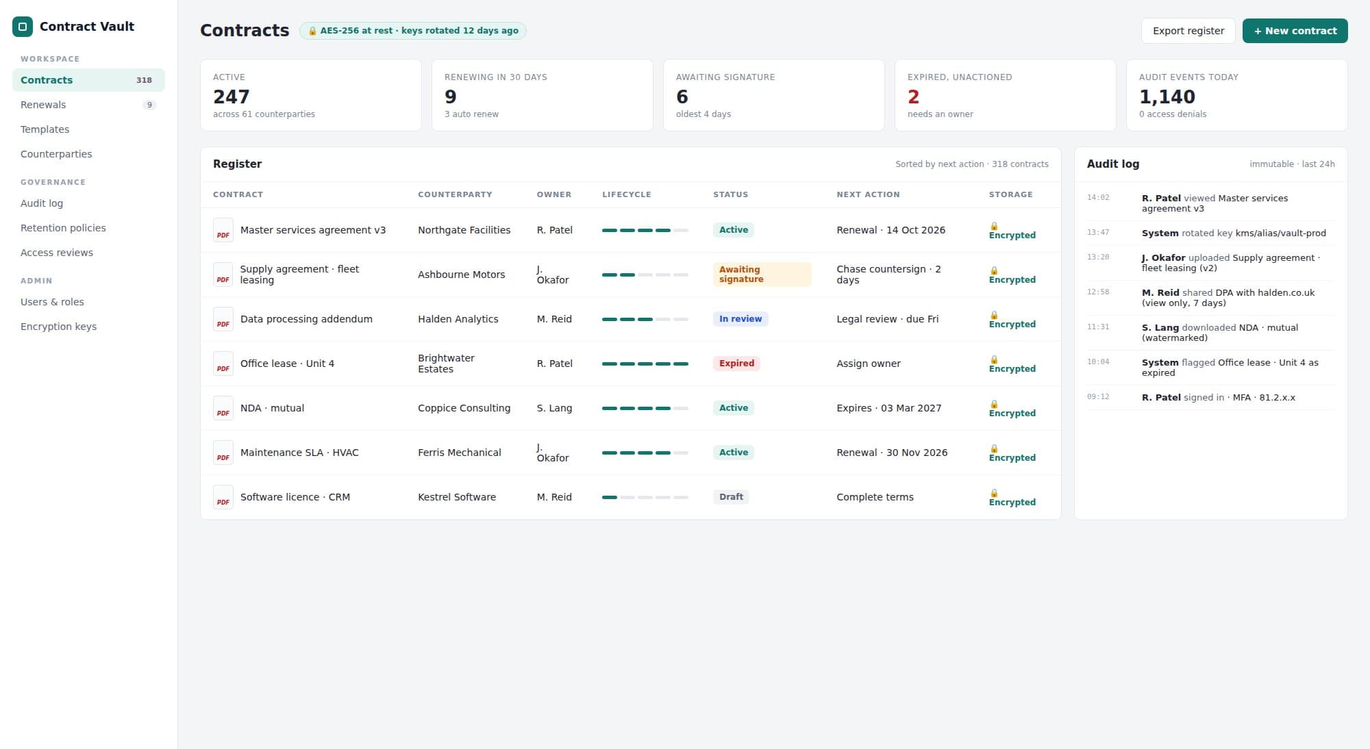 Contract & document vault screenshot